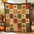 Autumn Quilt Blanket, Fall Quilt Style Throw Blanket, Printed Patchwork Pumpkin Blanket, Farmhouse Fall Decor, Cottagecore Autumn Blanket