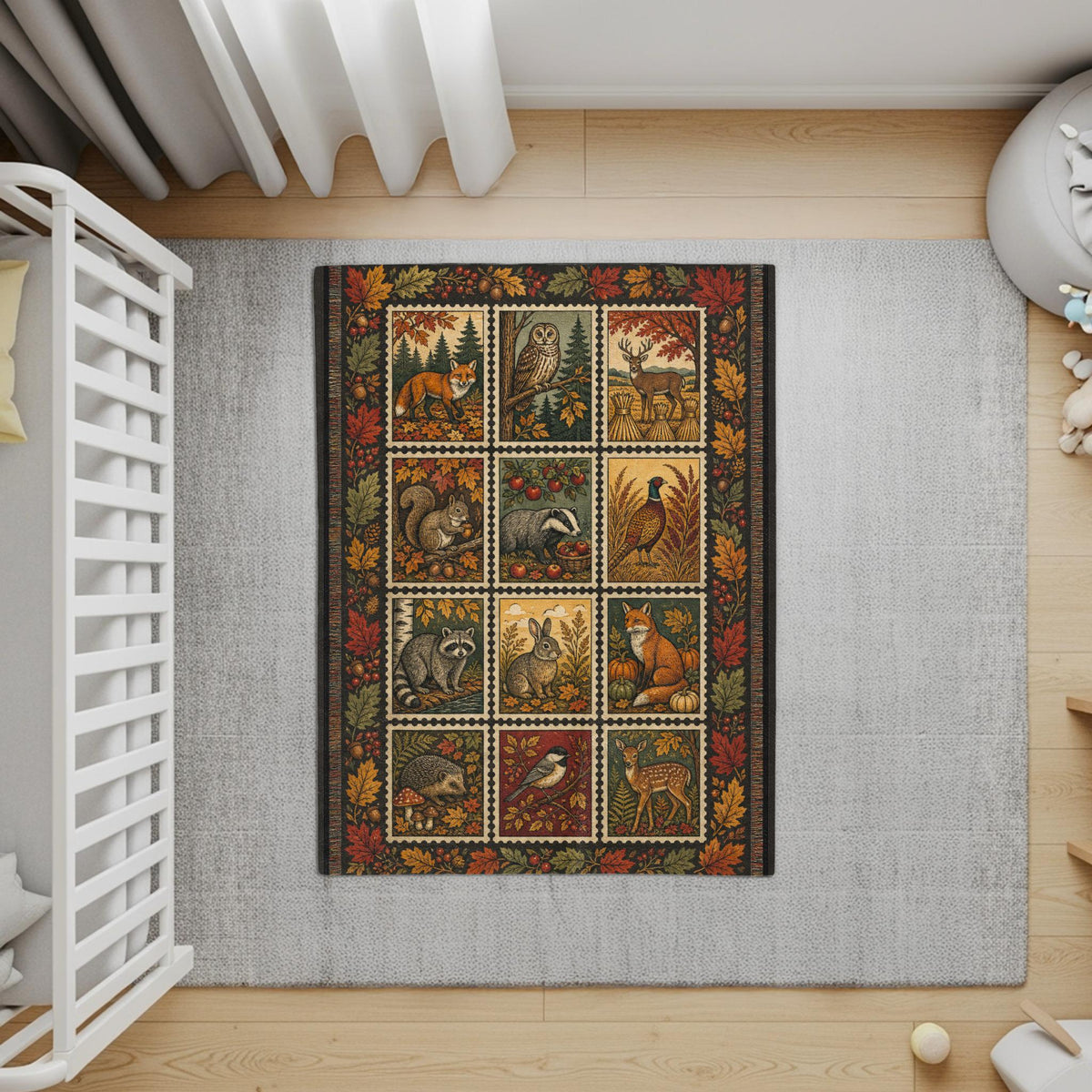 Autumn Woodland Animal Blanket, Fall Forestcore Cottagecore Tapestry Throw, Cozy Rustic Wildlife Nature Lover Decor Gift