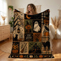 Stay Spooky Patchwork Blanket, Vintage Halloween Throw, Cottagecore Fall Room Decor, Witchy Ghost Black Cat Gift Idea