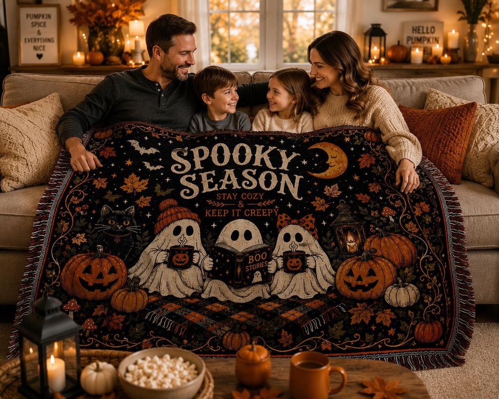 Halloween Woven Throw Blanket ,Cozy Ghost Blanket, Fall Home Decor, Halloween Decor, Gothic Couch Throw, Autumn Living Room Blanket Gift