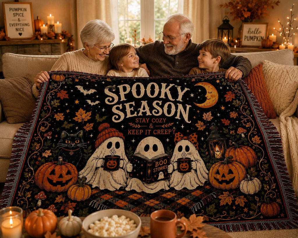 Halloween Woven Throw Blanket ,Cozy Ghost Blanket, Fall Home Decor, Halloween Decor, Gothic Couch Throw, Autumn Living Room Blanket Gift