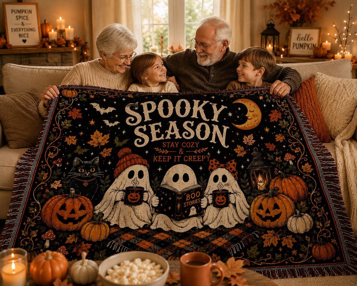 Halloween Woven Throw Blanket ,Cozy Ghost Blanket, Fall Home Decor, Halloween Decor, Gothic Couch Throw, Autumn Living Room Blanket Gift