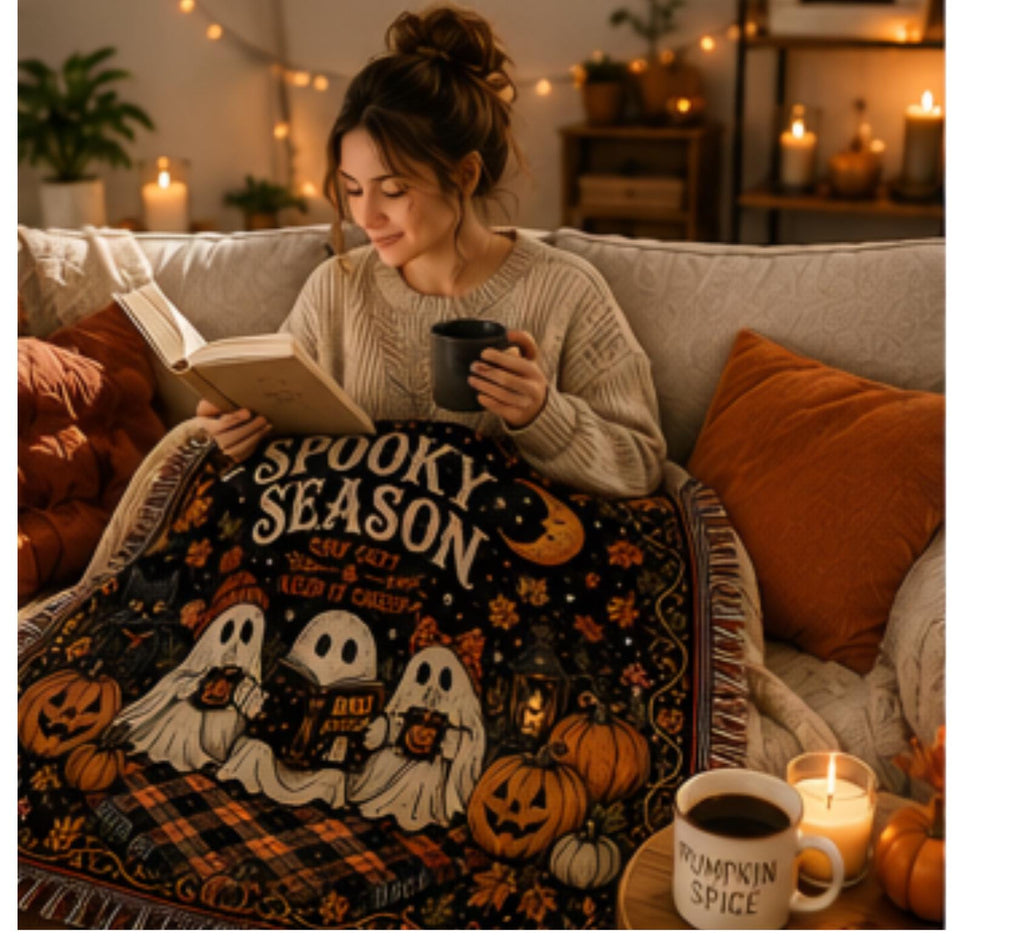 Halloween Woven Throw Blanket ,Cozy Ghost Blanket, Fall Home Decor, Halloween Decor, Gothic Couch Throw, Autumn Living Room Blanket Gift