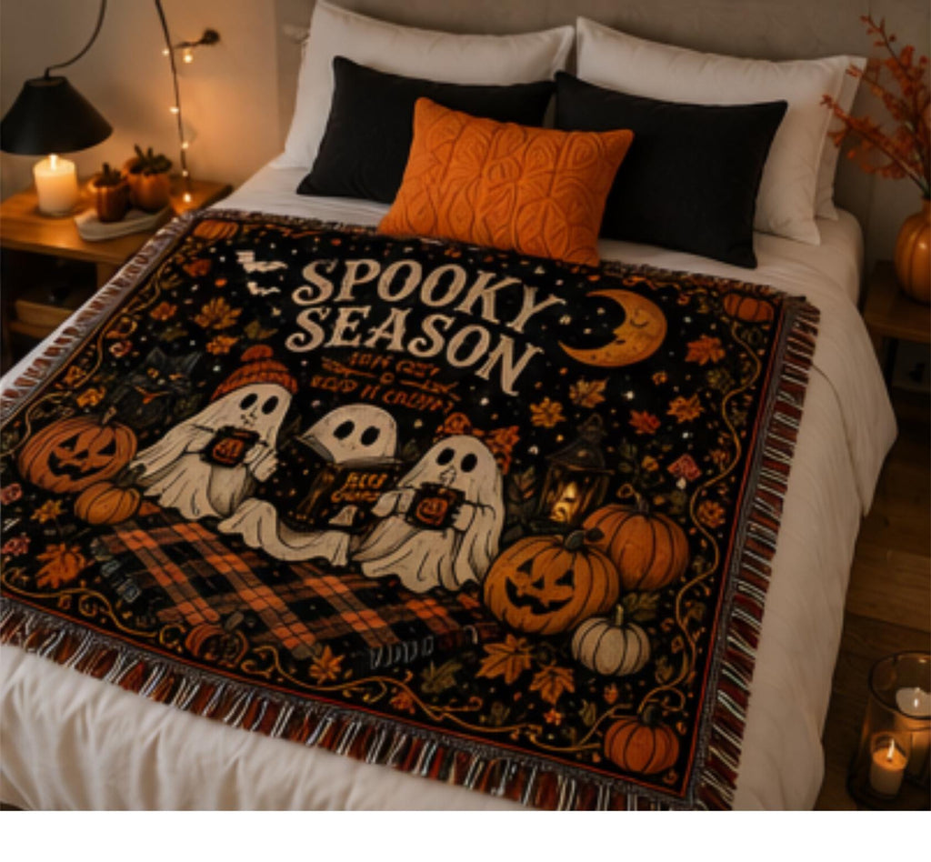 Halloween Woven Throw Blanket ,Cozy Ghost Blanket, Fall Home Decor, Halloween Decor, Gothic Couch Throw, Autumn Living Room Blanket Gift
