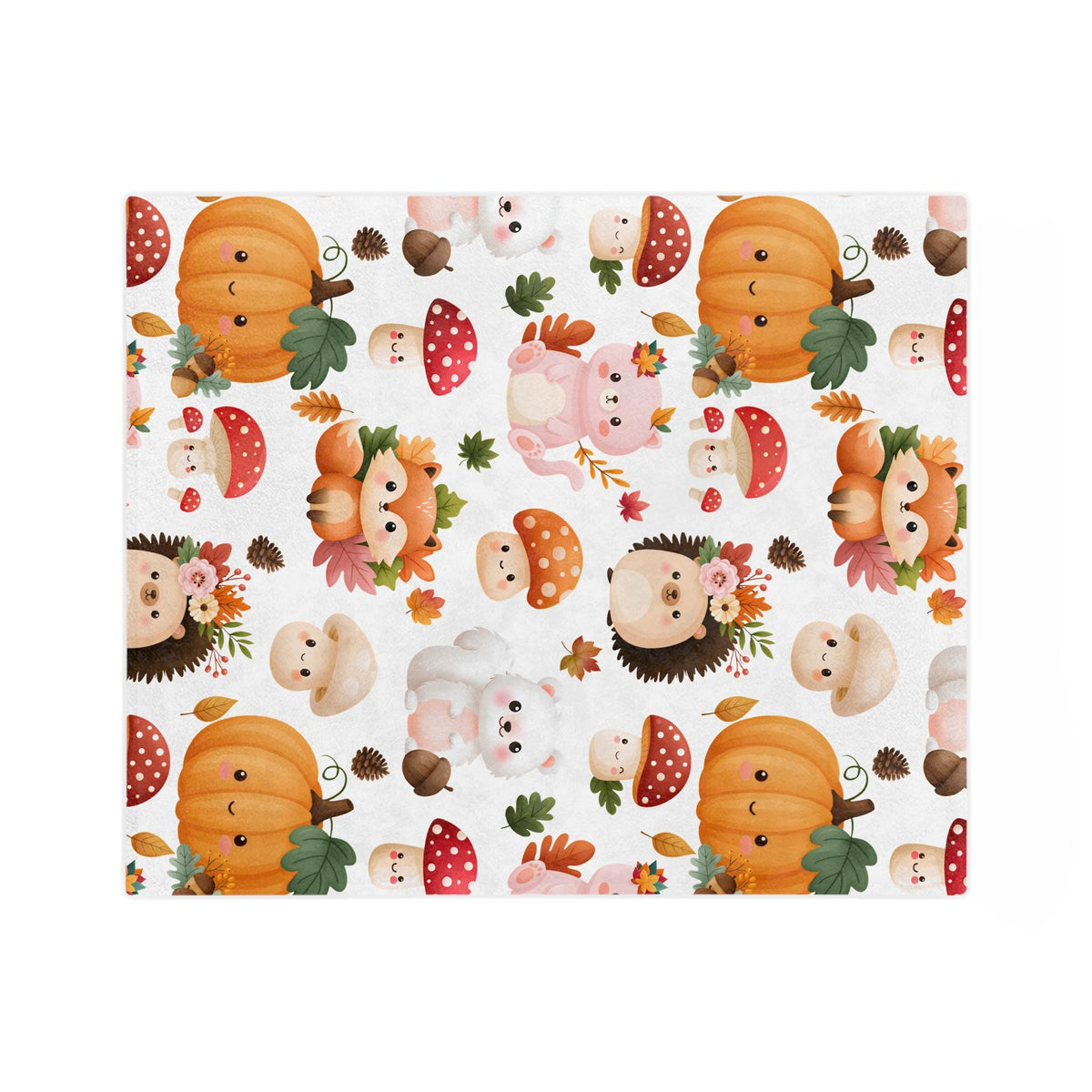 Autumn Woodland Animals Velveteen Microfiber Blanket | Pumpkins, Foxes, Hedgehogs