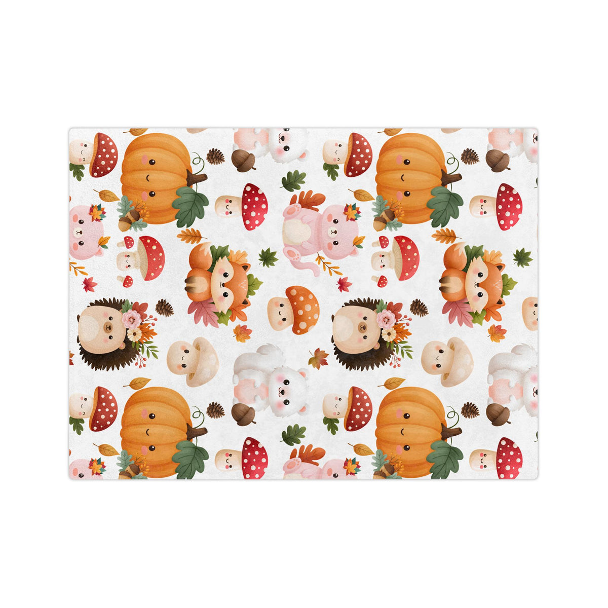Autumn Woodland Animals Velveteen Microfiber Blanket | Pumpkins, Foxes, Hedgehogs