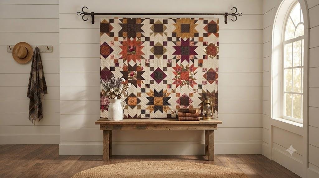 Harvest Patchwork-style Lap Quilt, Cozy Autumn Quilted Throw, Rustic Farmhouse Fall Bedding, Thanksgiving Gift, Cabin Style Home Decor