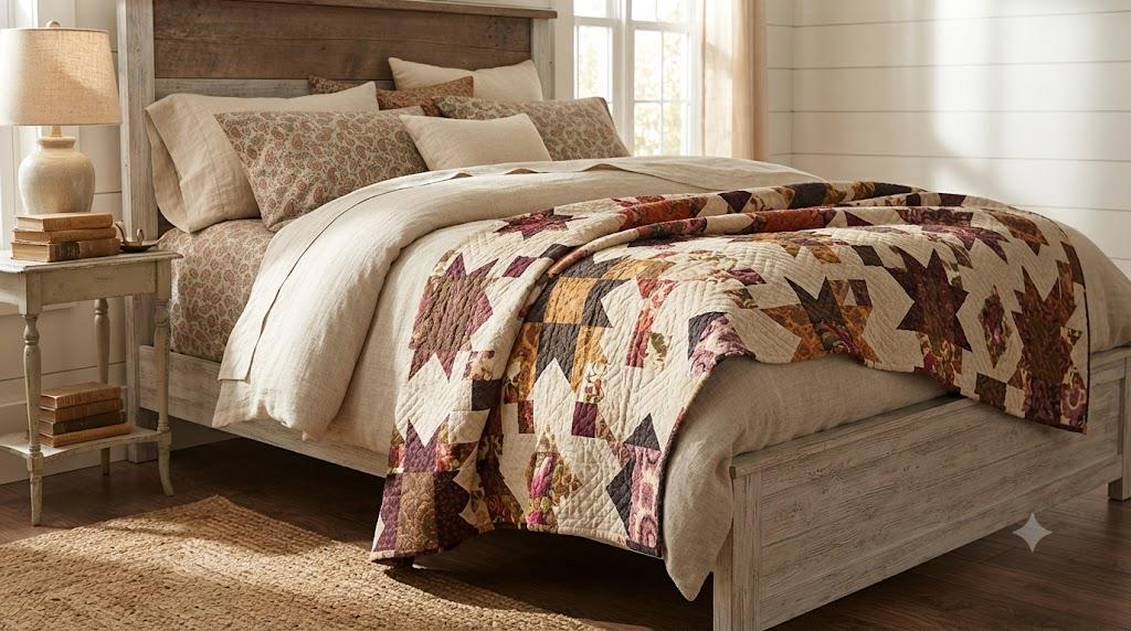 Harvest Patchwork-style Lap Quilt, Cozy Autumn Quilted Throw, Rustic Farmhouse Fall Bedding, Thanksgiving Gift, Cabin Style Home Decor
