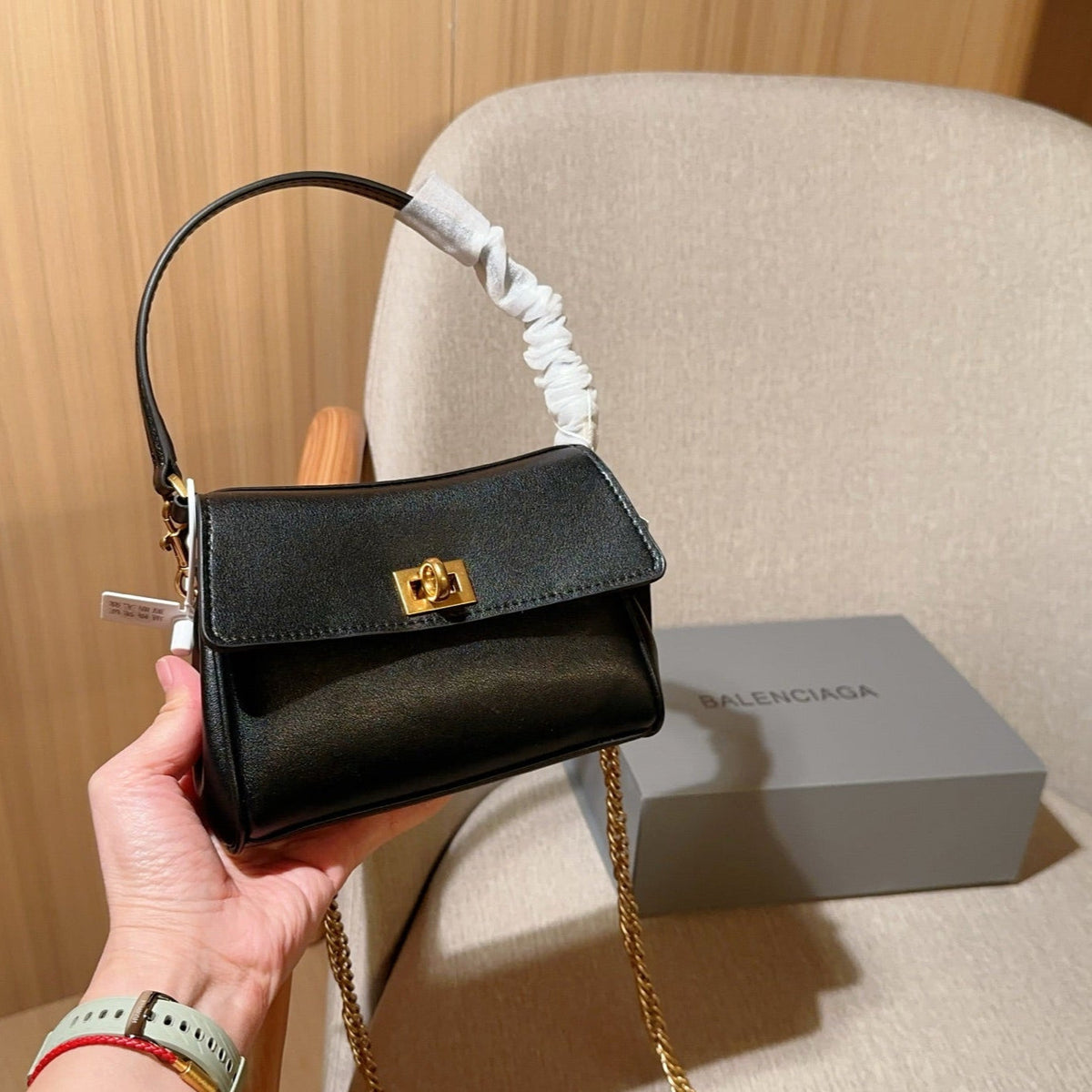 RODEO NANO BAG WITH CHAIN 17 IN BLACK SMOOTH CALFSKIN GOLD HARDWARE