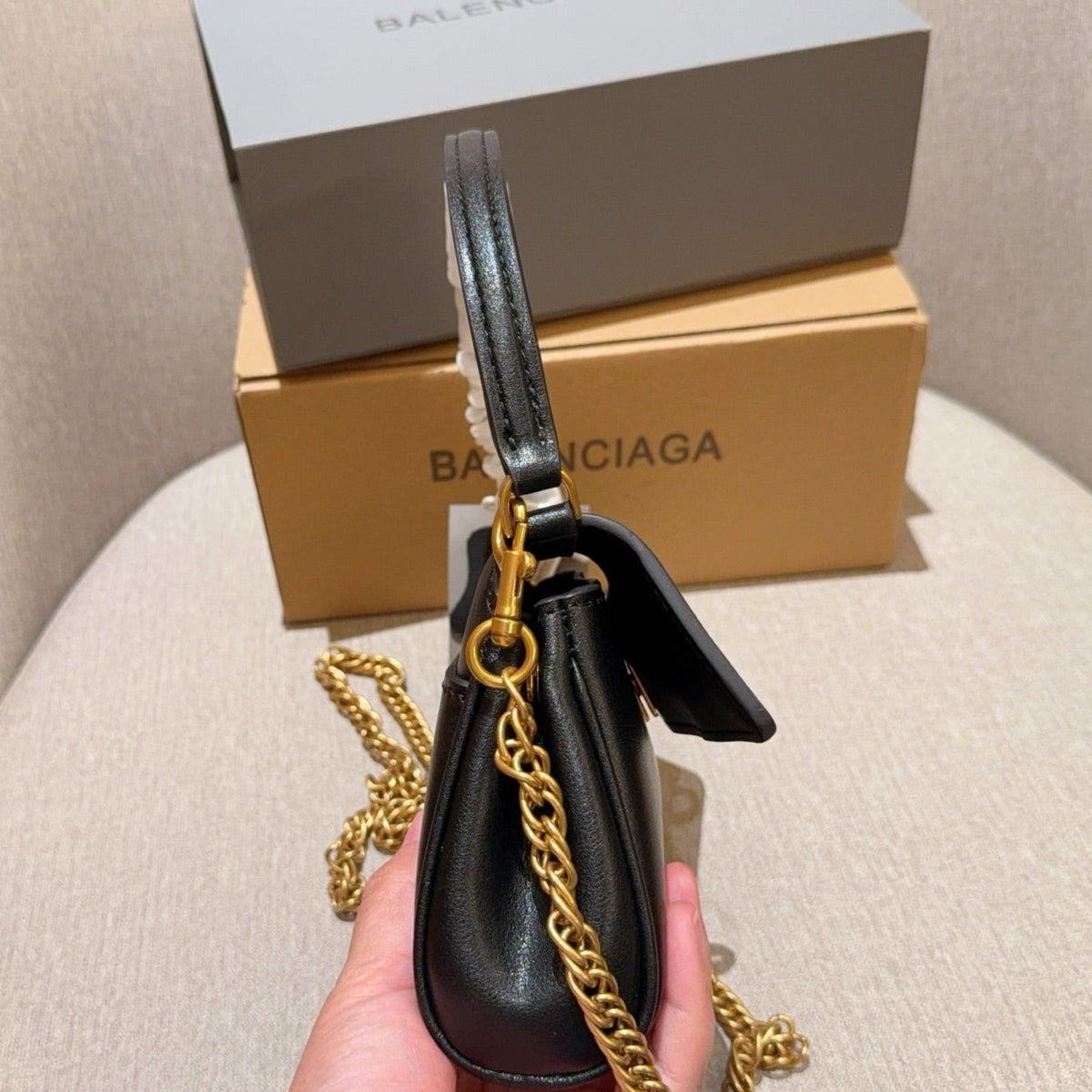 RODEO NANO BAG WITH CHAIN 17 IN BLACK SMOOTH CALFSKIN GOLD HARDWARE
