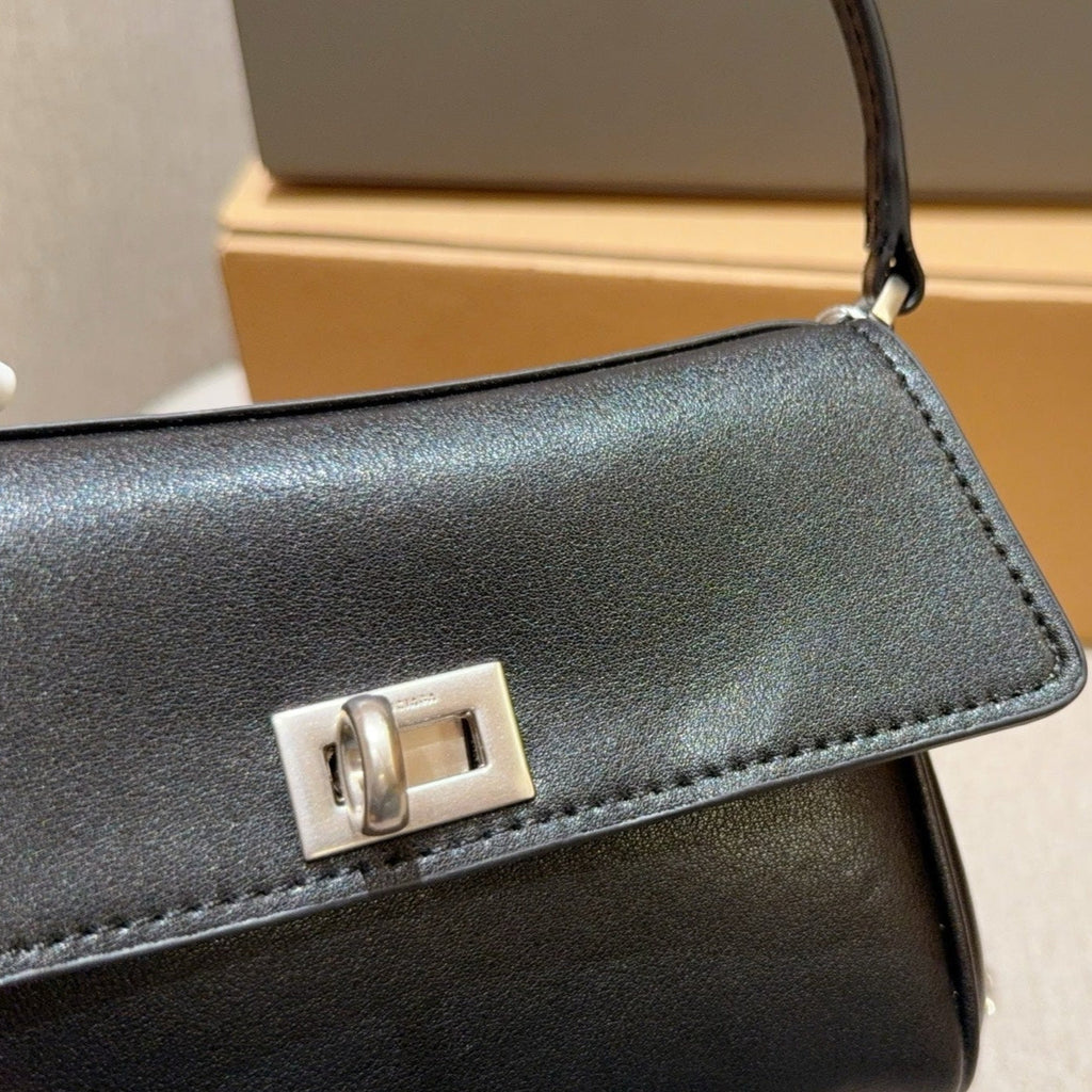 RODEO NANO BAG WITH CHAIN 17 IN BLACK SMOOTH CALFSKIN SILVER HARDWARE