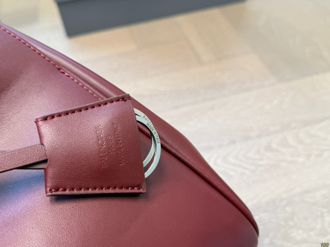BEL AIR CARRY ALL BAG 37 IN BURGUNDY RED NAPPA LAMBSKIN SILVER HARDWARE