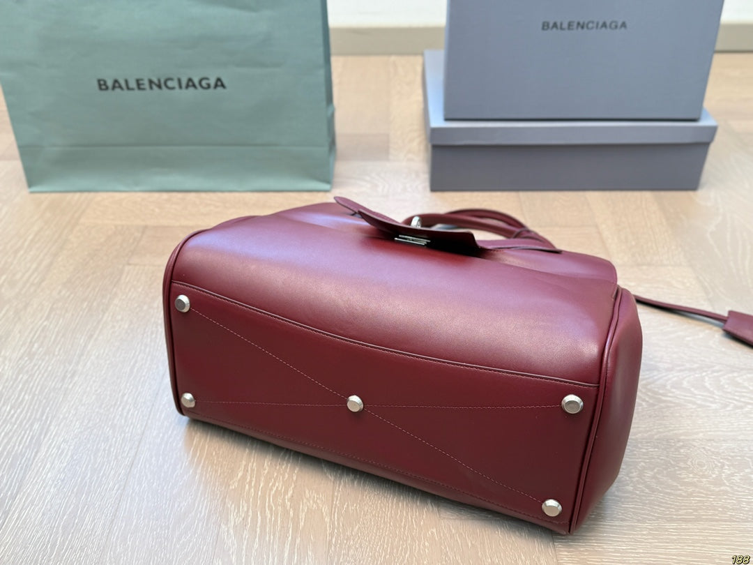 BEL AIR CARRY ALL BAG 37 IN BURGUNDY RED NAPPA LAMBSKIN SILVER HARDWARE