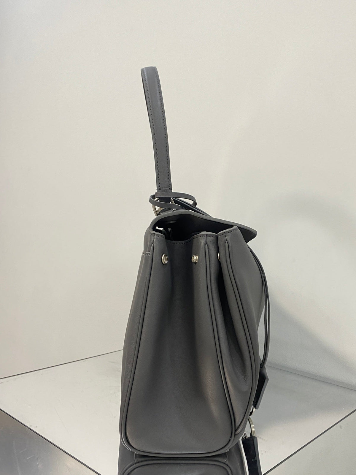 RODEO MEDIUM BAG 35 IN GREY SMOOTH CALFSKIN SILVER HARDWARE