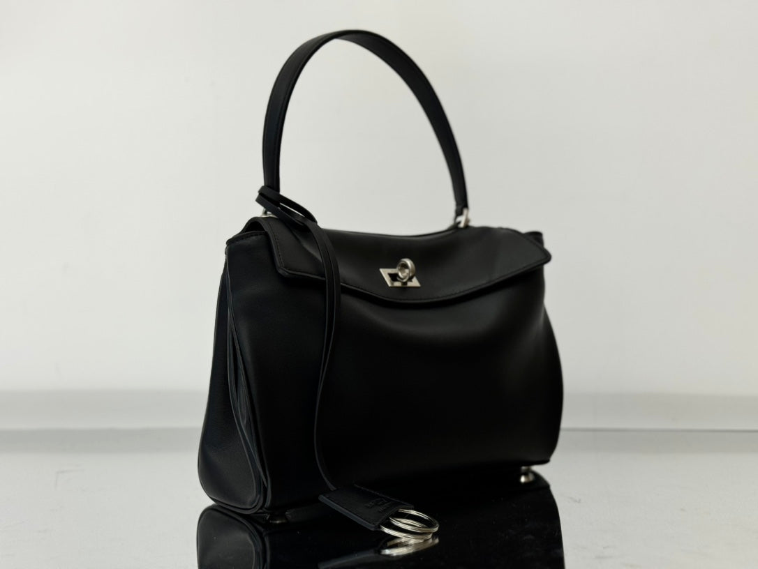 RODEO SMALL BAG 29 IN BLACK SMOOTH CALFSKIN SILVER HARDWARE