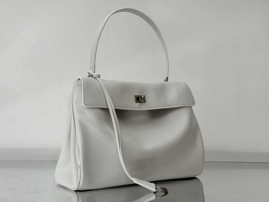 RODEO MEDIUM BAG 35 IN WHITE SMOOTH CALFSKIN SILVER HARDWARE