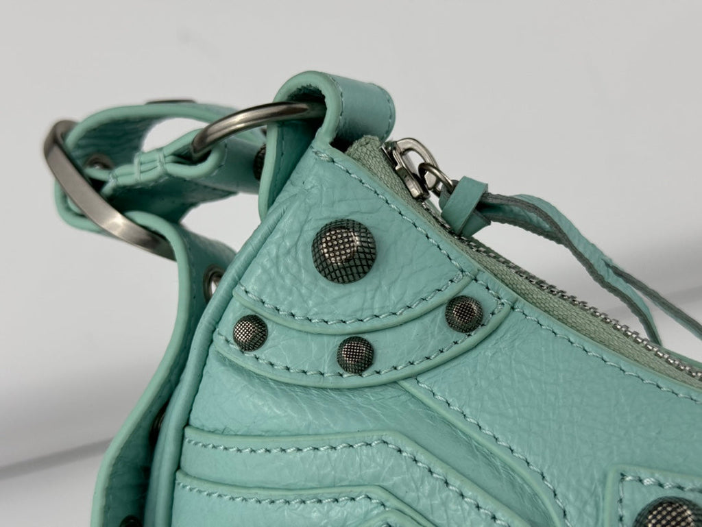 LE CAGOLE SMALL SHOULDER BAG 26 WITH RHINESTONES IN MINT GREEN LAMBSKIN
