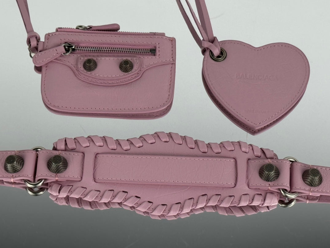 LE CAGOLE SMALL SHOULDER BAG 26 WITH RHINESTONES IN CREPE PINK LAMBSKIN