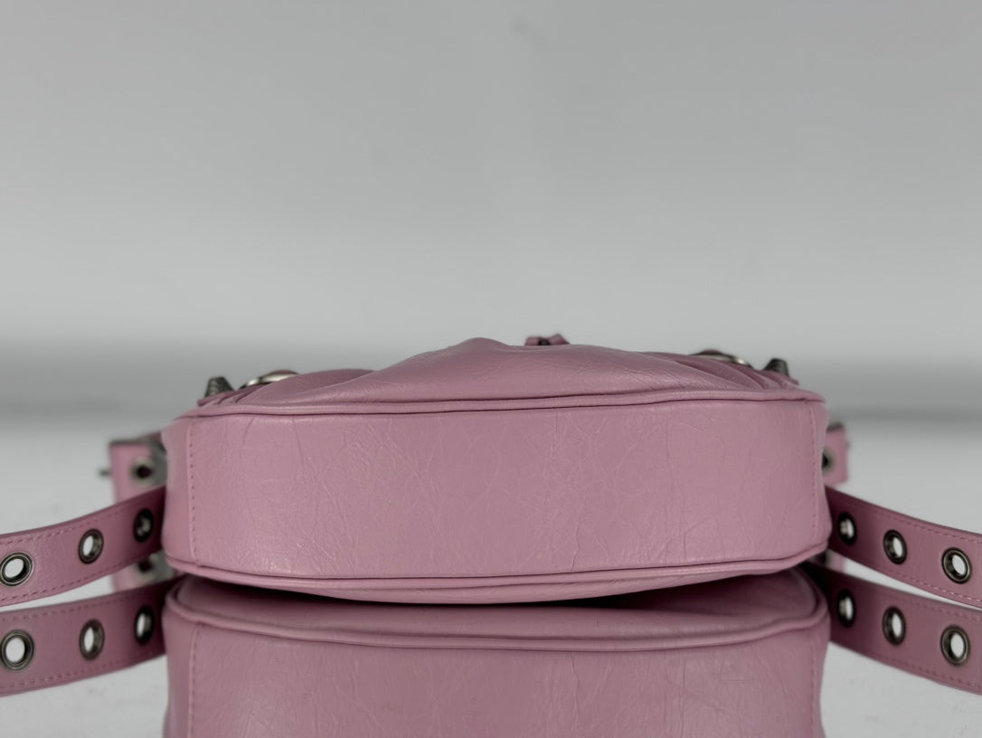 LE CAGOLE SMALL SHOULDER BAG 26 WITH RHINESTONES IN CREPE PINK LAMBSKIN