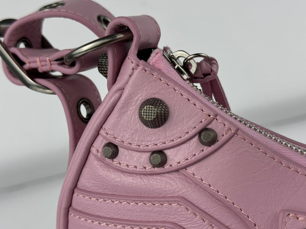 LE CAGOLE SMALL SHOULDER BAG 26 WITH RHINESTONES IN CREPE PINK LAMBSKIN