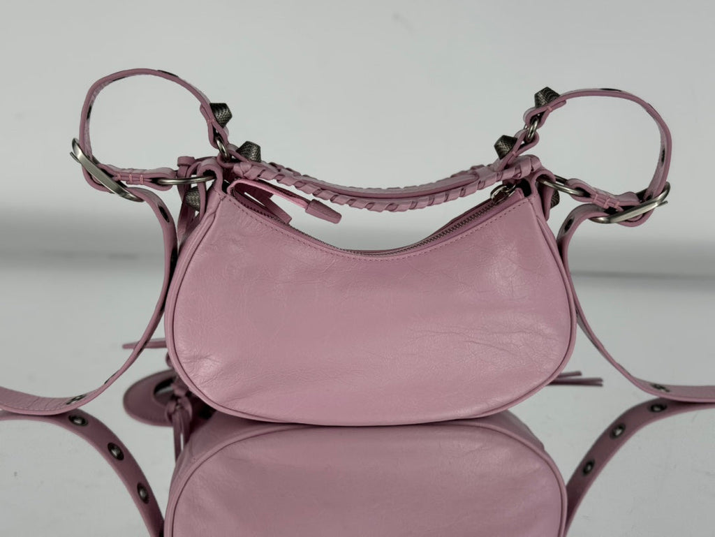 LE CAGOLE SMALL SHOULDER BAG 26 WITH RHINESTONES IN CREPE PINK LAMBSKIN
