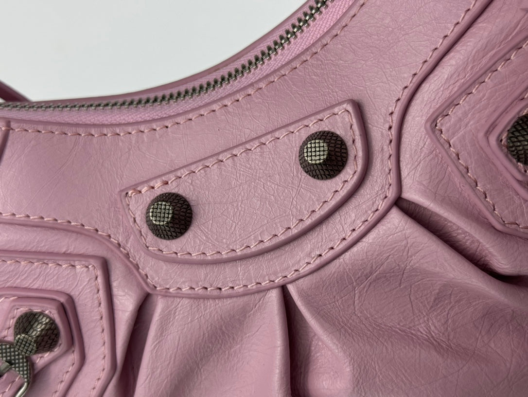 LE CAGOLE SMALL SHOULDER BAG 26 WITH RHINESTONES IN CREPE PINK LAMBSKIN