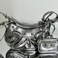 LE CAGOLE SMALL SHOULDER BAG 26 WITH RHINESTONES IN SILVER METALLIC ARENA LAMBSKIN