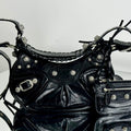 LE CAGOLE SMALL SHOULDER BAG 26 WITH RHINESTONES IN BLACK ARENA LAMBSKIN SILVER HARDWARE