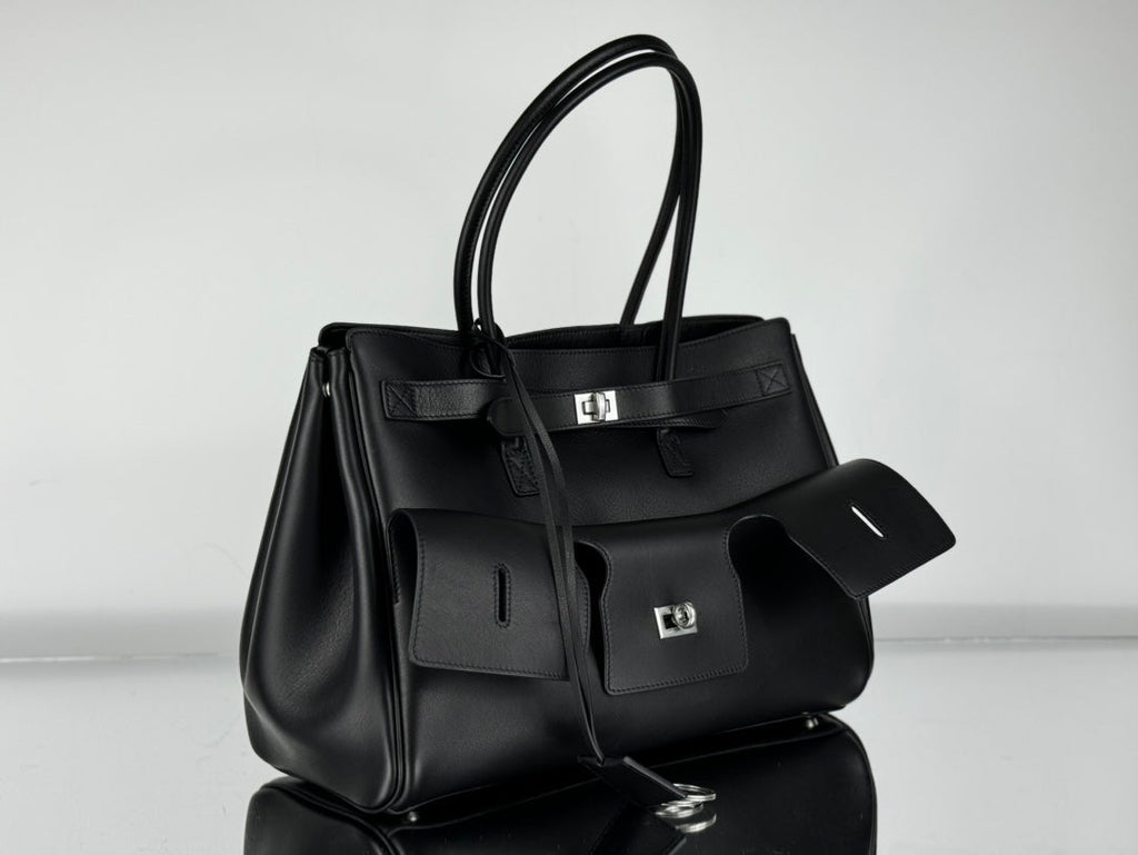 BEL AIR CARRY ALL BAG 29 IN BLACK NAPPA LAMBSKIN SILVER HARDWARE