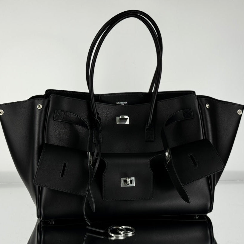 BEL AIR CARRY ALL BAG 29 IN BLACK NAPPA LAMBSKIN SILVER HARDWARE