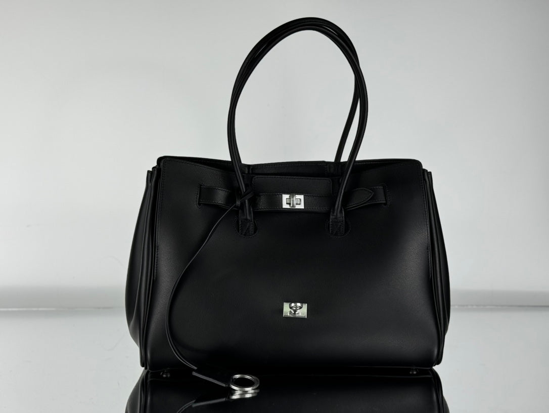 BEL AIR CARRY ALL BAG 29 IN BLACK NAPPA LAMBSKIN SILVER HARDWARE