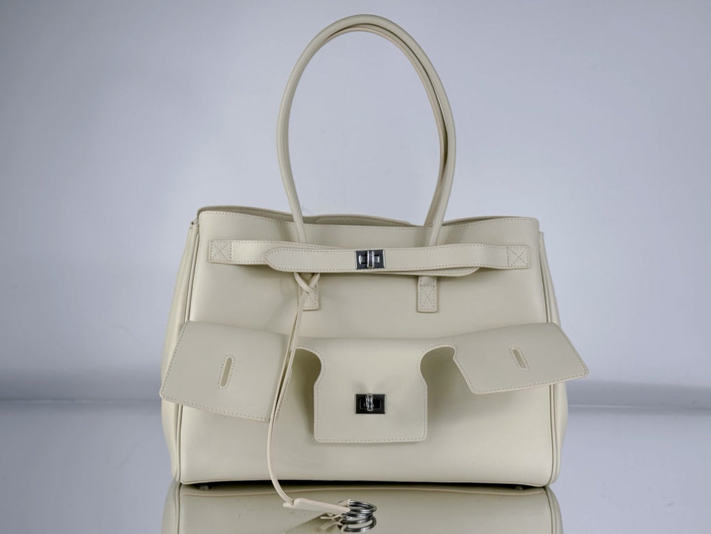 BEL AIR CARRY ALL BAG 29 IN WHITE NAPPA LAMBSKIN SILVER HARDWARE