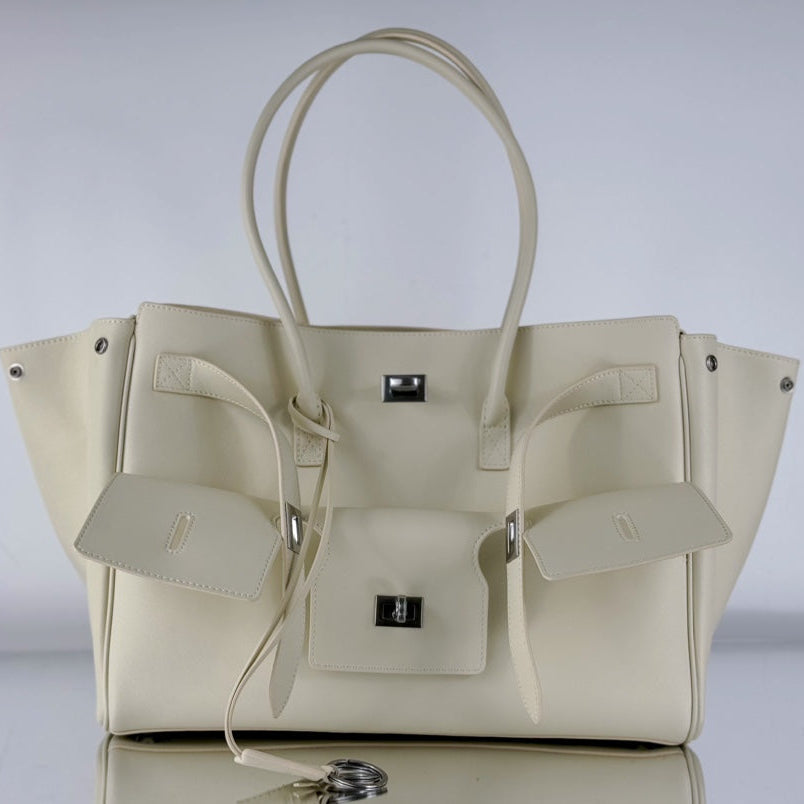 BEL AIR CARRY ALL BAG 29 IN WHITE NAPPA LAMBSKIN SILVER HARDWARE