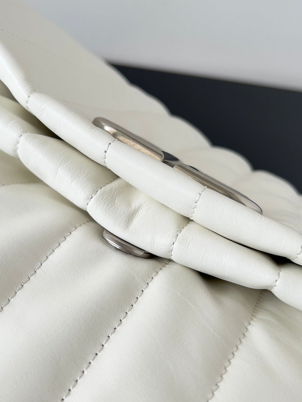 MONACO BAG 43 IN WHITE QUILTED THIN CALFSKIN SILVER HARDWARE