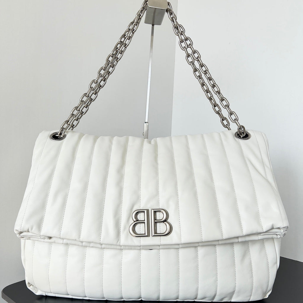 MONACO BAG 43 IN WHITE QUILTED THIN CALFSKIN SILVER HARDWARE