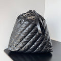 CRUSH LARGE TOTE BAG 46 IN BLACK QUILTED CALFSKIN SILVER HARDWARE