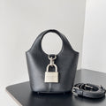 SILVER LOCKER SHOULDER BAG 24 IN BLACK CALFSKIN