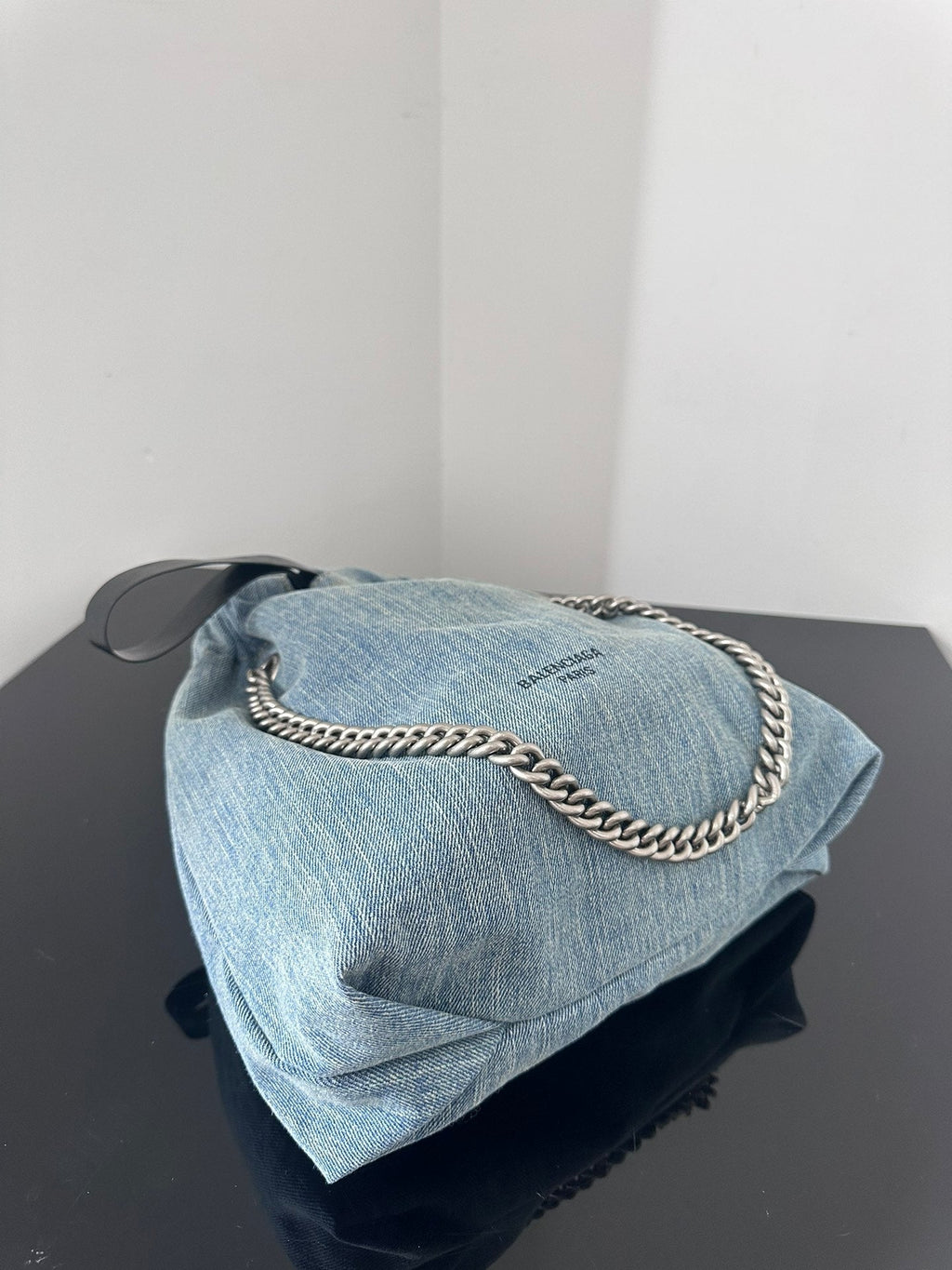 CRUSH SMALL TOTE BAG 26 IN BLUE WASHED DENIM SILVER HARDWARE