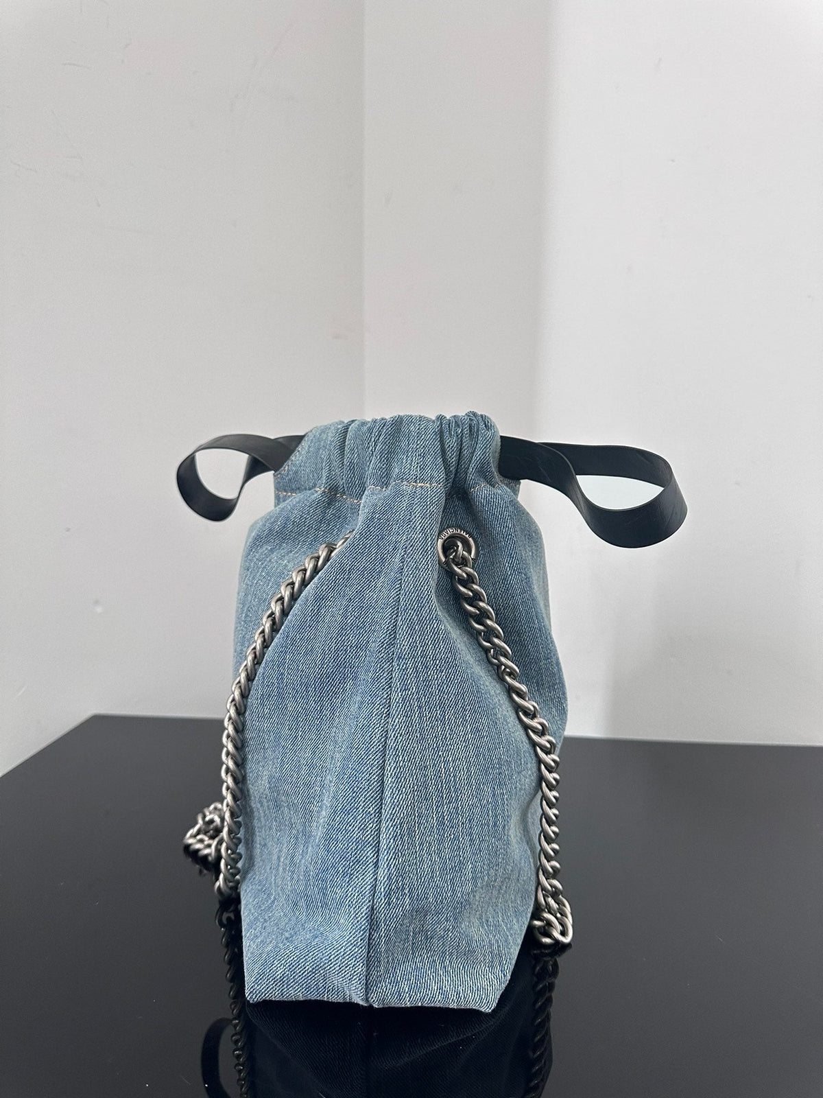 CRUSH SMALL TOTE BAG 26 IN BLUE WASHED DENIM SILVER HARDWARE