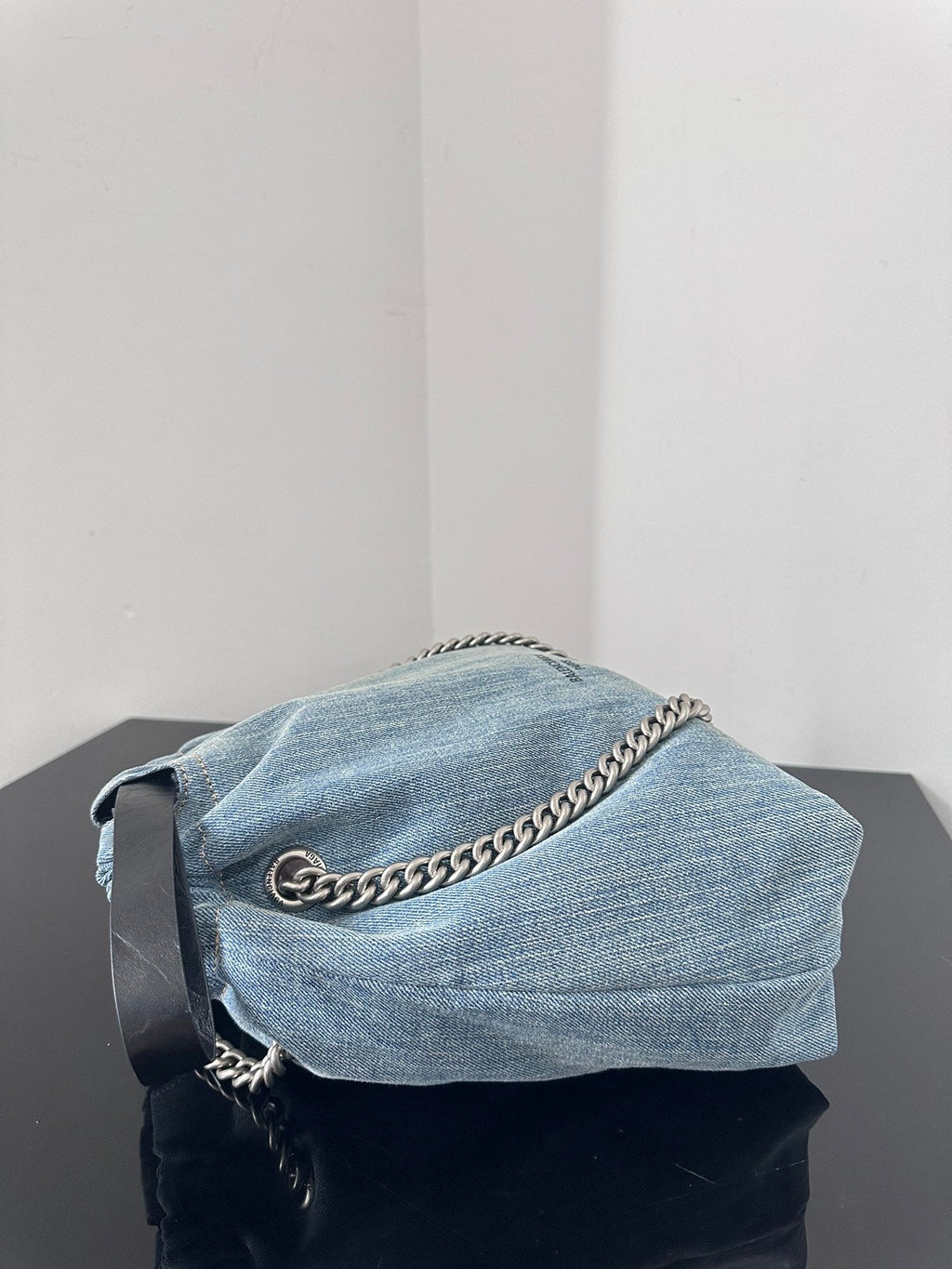 CRUSH SMALL TOTE BAG 26 IN BLUE WASHED DENIM SILVER HARDWARE