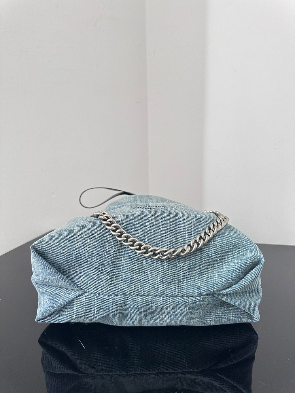 CRUSH SMALL TOTE BAG 26 IN BLUE WASHED DENIM SILVER HARDWARE