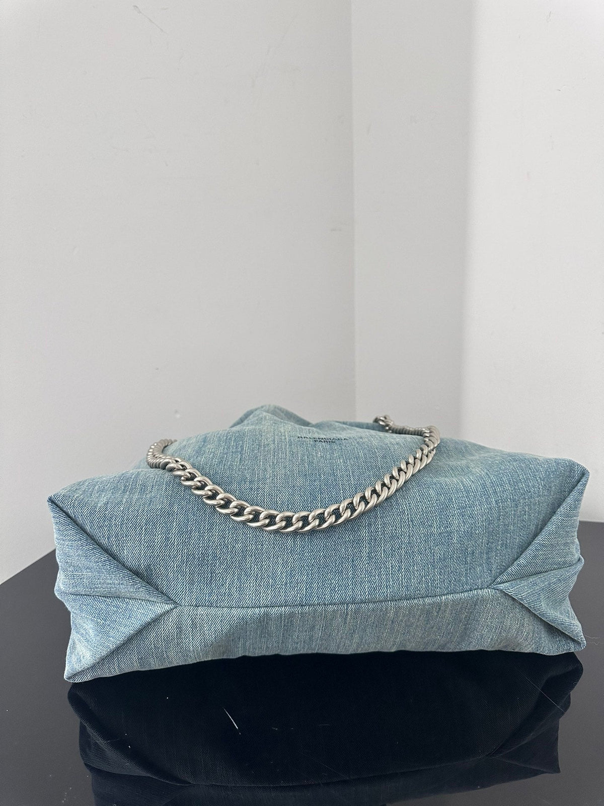 CRUSH LARGE TOTE BAG 46 IN BLUE WASHED DENIM SILVER HARDWARE