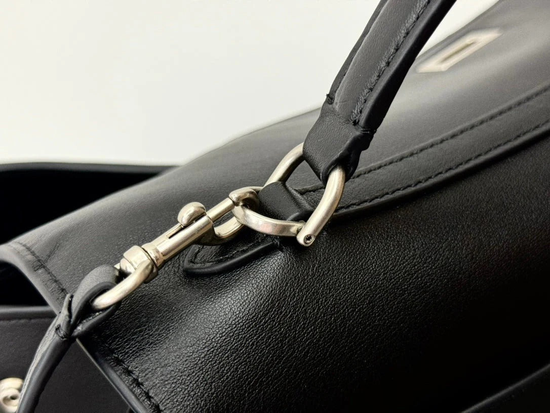 Balenciaga Large Rodeo Bag 40 Black Calfskin Sliver Hardware