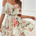 ⏰🎁Women's Boho Floral Print Cold Shoulder Dress